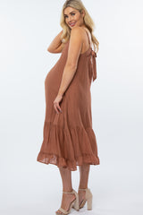 Mocha Ruffle Hem Maternity Midi Dress