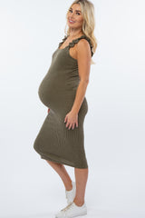 Olive Fitted Ruffle Strap Maternity Dress