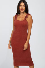 Rust Fitted Ruffle Strap Dress
