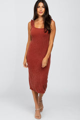 Rust Fitted Ruffle Strap Dress