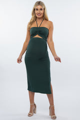 Forest Green Cutout Halter Neck Maternity Fitted Dress