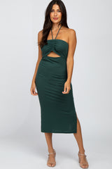 Forest Green Cutout Halter Neck Fitted Dress
