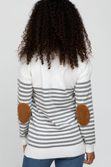 Heather Grey Striped Elbow Patch Knit Sweater