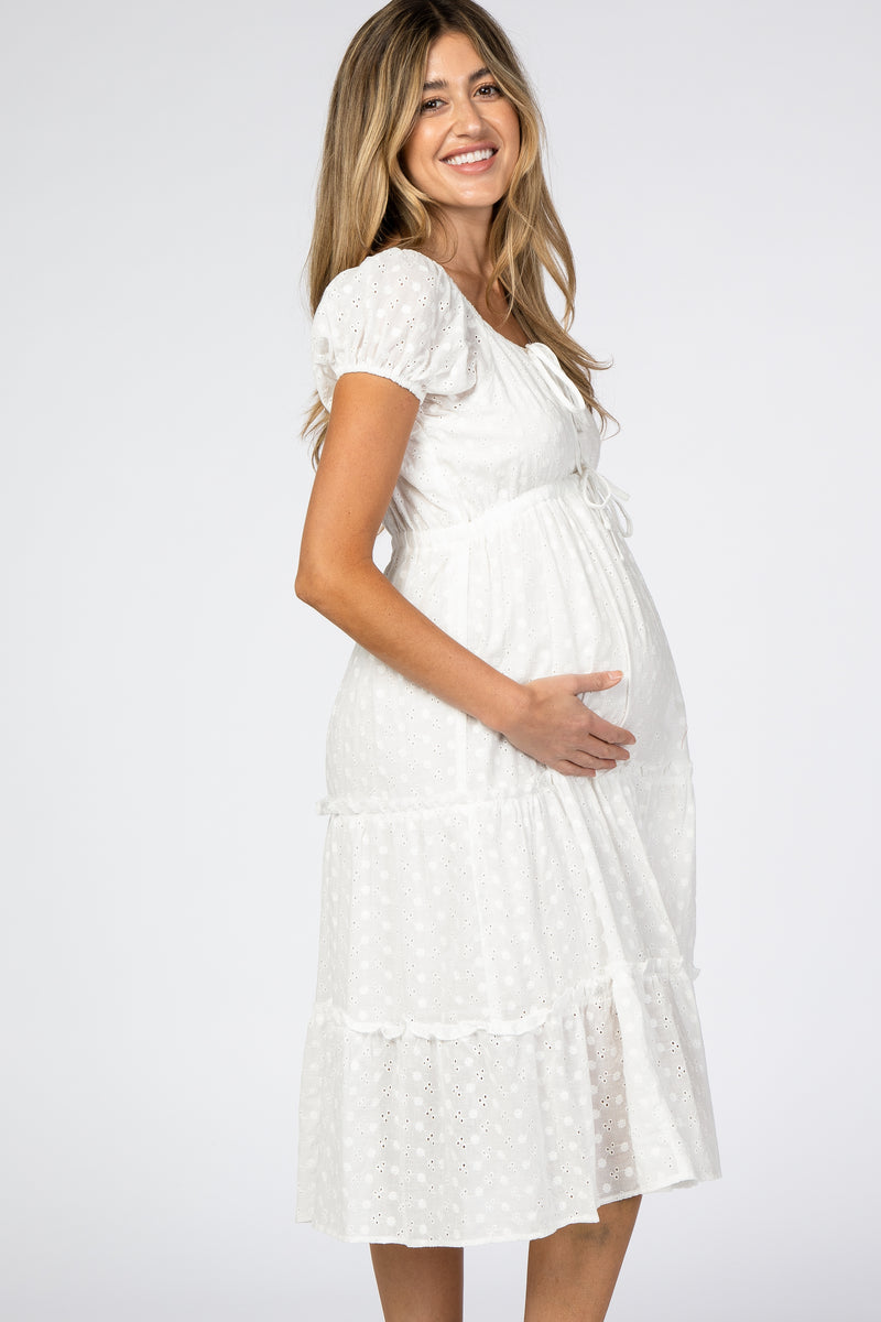 Ivory Eyelet Maternity Midi Dress– PinkBlush