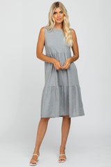 Heather Grey Ribbed Sleeveless Maternity Midi Dress