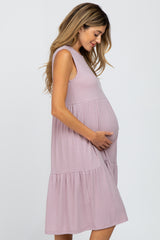 Lavender Ribbed Sleeveless Maternity Midi Dress