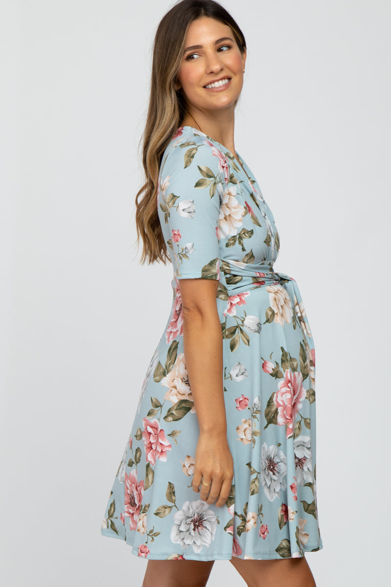 Light Blue Floral Maternity Wrap Dress– PinkBlush