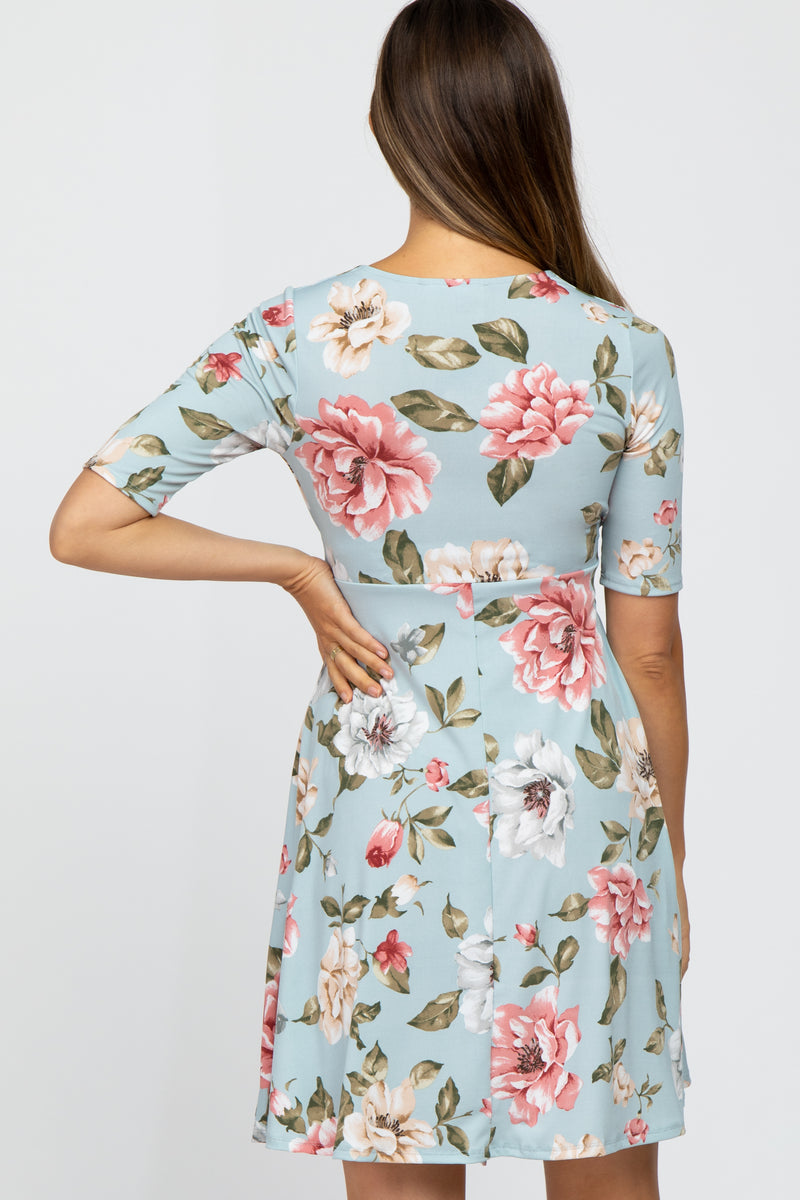 Light Blue Floral Maternity Wrap Dress PinkBlush