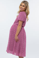 Mauve Swiss Dot Midi Maternity Dress
