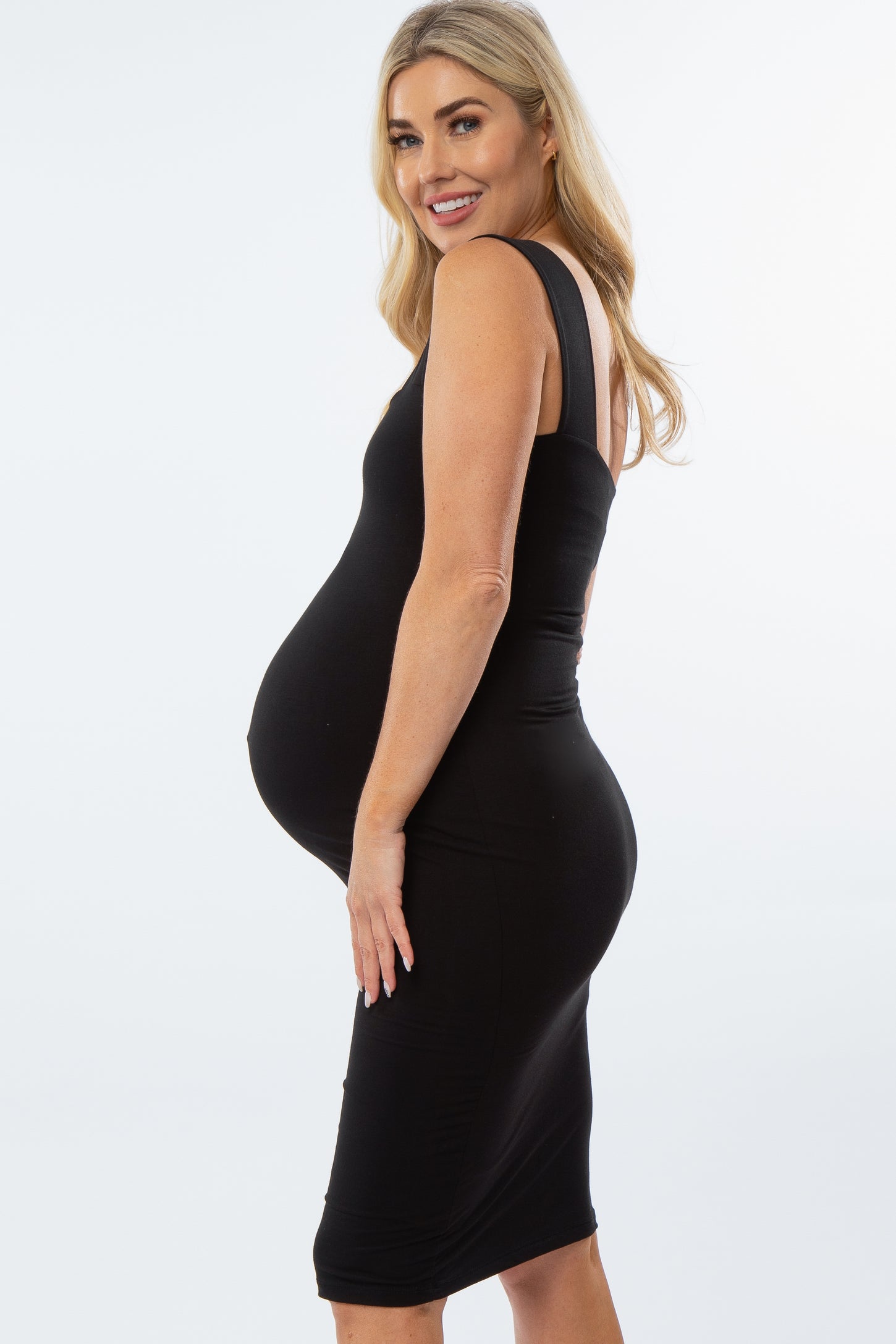 Black Fitted Maternity Midi Dress