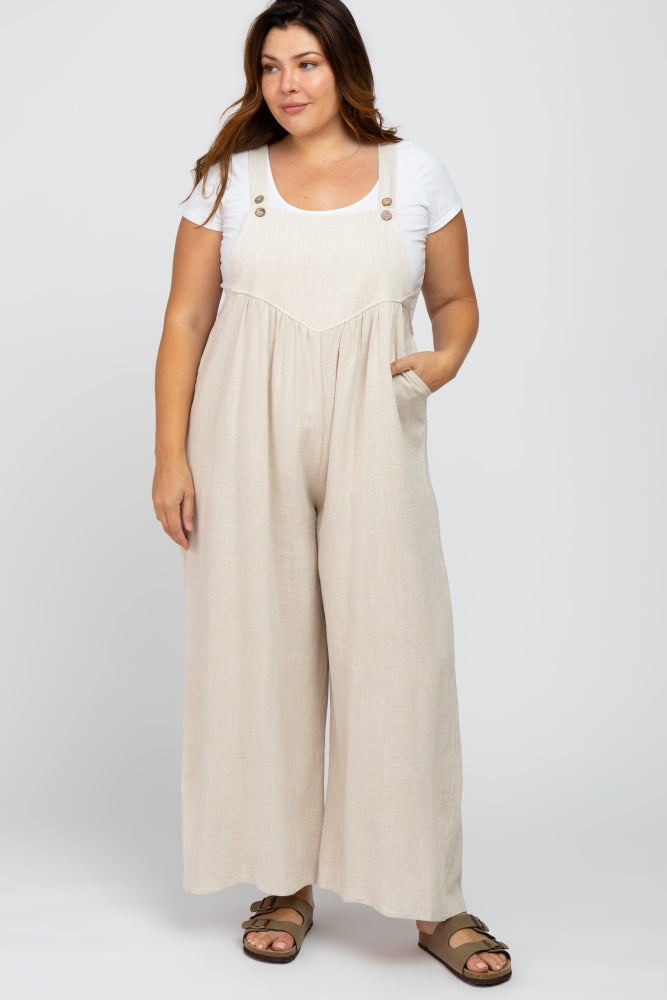 Beige Linen Plus Overalls – PinkBlush1