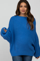 Blue Mock Neck Puff Sleeve Maternity Sweater
