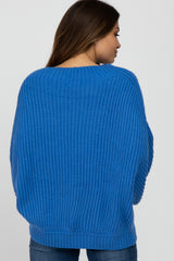 Blue Mock Neck Puff Sleeve Maternity Sweater
