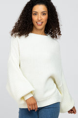 Cream Mock Neck Puff Sleeve Maternity Sweater