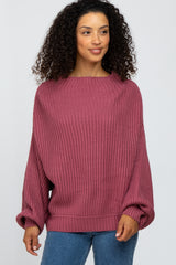 Mauve Mock Neck Puff Sleeve Maternity Sweater