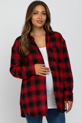 Red Black Plaid Button Down Maternity Top