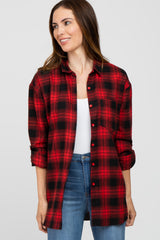 Red Black Plaid Button Down Maternity Top