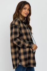 Taupe Black Plaid Button Down Maternity Top