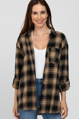 Taupe Black Plaid Button Down Maternity Top