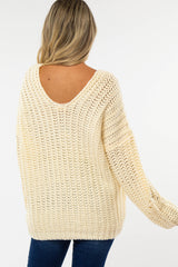 Cream Chunky Knit V-Neck Maternity Sweater