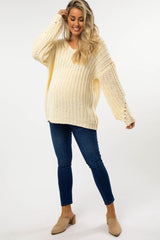 Cream Chunky Knit V-Neck Maternity Sweater