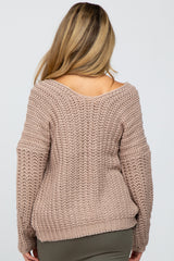 Taupe Chunky Knit V-Neck Maternity Sweater
