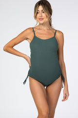 Green Ribbed Side Tie One-Piece Maternity Swimsuit
