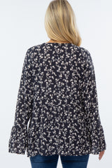 Navy Blue Floral Bell Sleeve Maternity Top