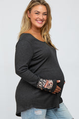 Charcoal Colorblock Sleeve Maternity Plus Top