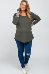 Olive Colorblock Sleeve Maternity Plus Top