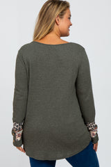 Olive Colorblock Sleeve Maternity Plus Top