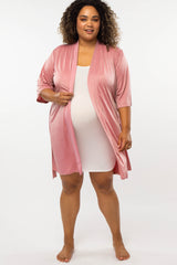 Mauve Stretch Satin Delivery/Nursing Maternity Plus Robe
