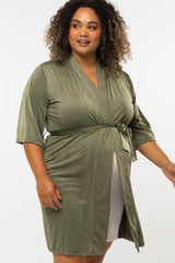 Olive Stretch Satin Delivery/Nursing Maternity Plus Robe