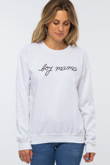 White"Boy Mama" Fleece Maternity Sweatshirt