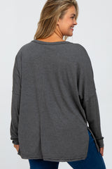 Charcoal Waffle Knit Long Sleeve Plus Maternity Top