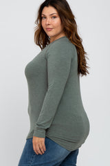 Olive Soft Knit Plus Long Sleeve Top