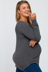 Charcoal Soft Knit Maternity Plus Long Sleeve Top