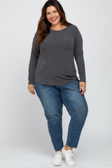 Charcoal Soft Knit Plus Long Sleeve Top