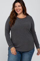 Charcoal Soft Knit Maternity Plus Long Sleeve Top