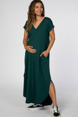 Forest Green Side Slit Maternity Maxi Dress