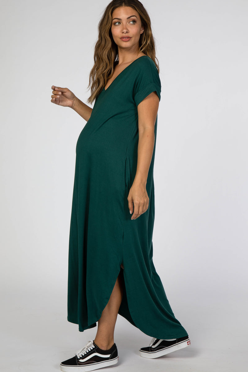 Forest Green Side Slit Maternity Maxi Dress – PinkBlush