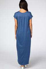 Blue Side Slit Maxi Dress