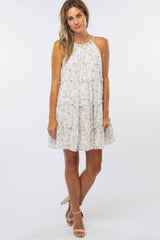 Ivory Floral Tiered Ruffle Accent Dress