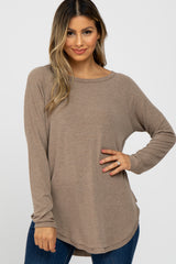 Taupe Hi-Low Rounded Raw Edge Hem Top