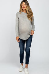 Heather Grey Plaid Print Long Sleeve Maternity Top