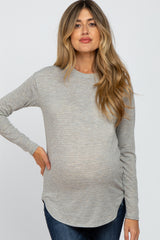 Heather Grey Plaid Print Long Sleeve Maternity Top