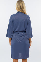 Blue Stretch Satin Delivery/Nursing Maternity Robe