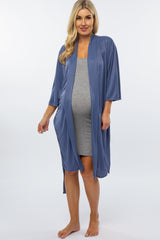 Blue Stretch Satin Delivery/Nursing Maternity Robe
