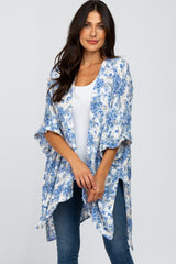 Blue Floral Cuffed Cover Up