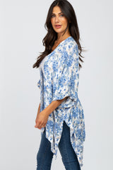Blue Floral Cuffed Cover Up